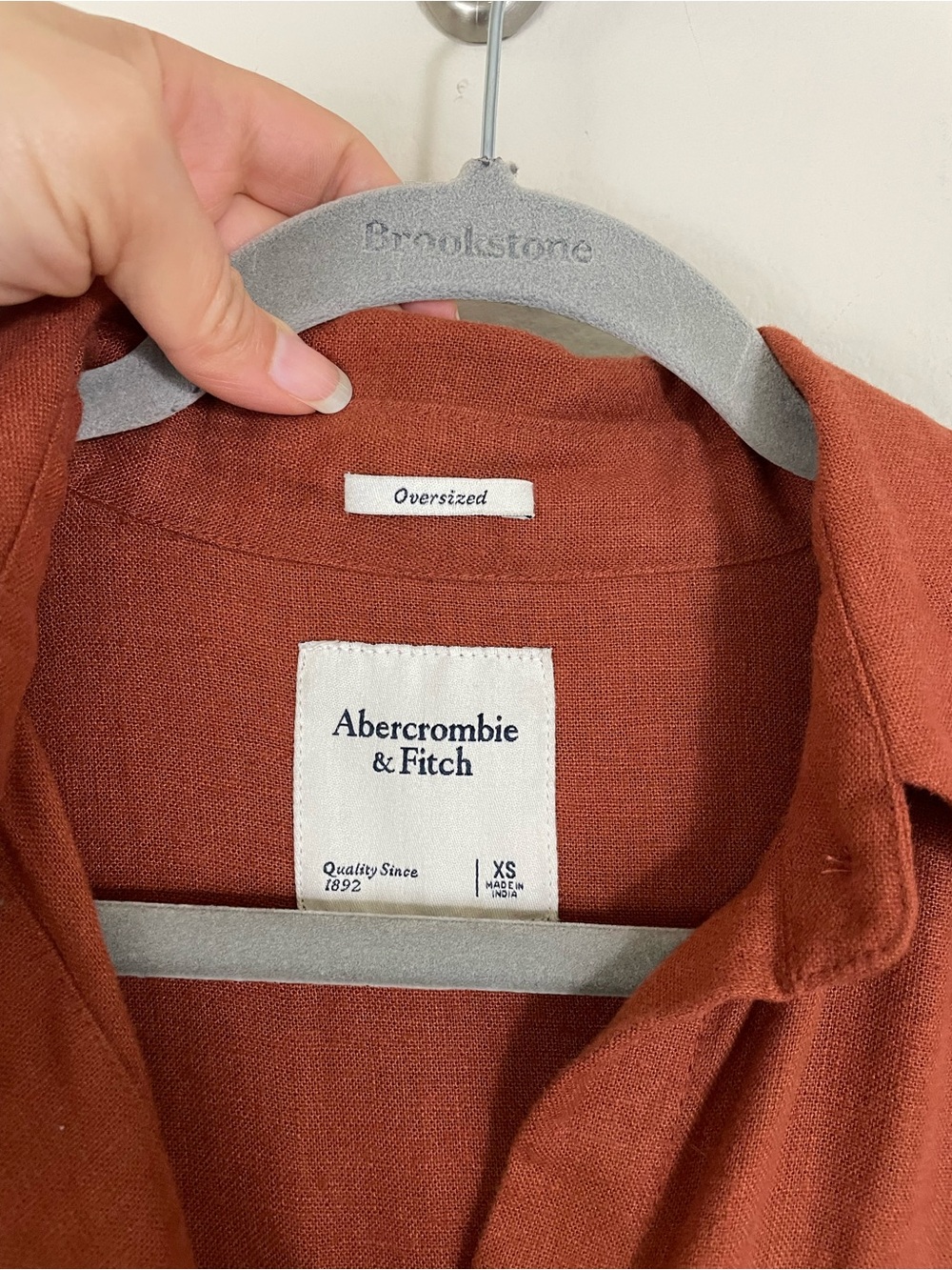 Abercrombie & Fitch Oversized Linen Blend Rust Button-Up Shirt Size XS - Picture 3 of 6